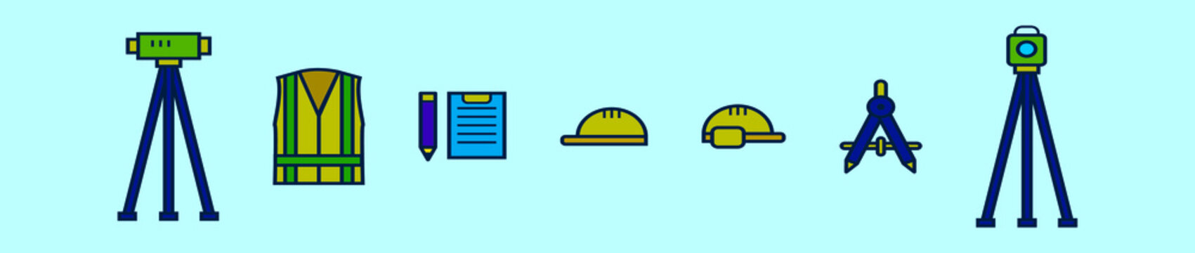 Set Of Surveyor Cartoon Icon Design Template With Various Models. Isolated Vector Illustration On Blue Background