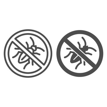No insects line and solid icon, pest control concept, Stop cockroach parasite warning sign on white background, Anti bug icon in outline style for mobile concept and web design. Vector graphics.