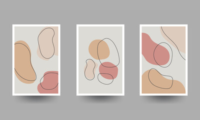 Three piece wall art minimalist, A collection of three abstract backgrounds, postcard, hand drawing vector illustration.