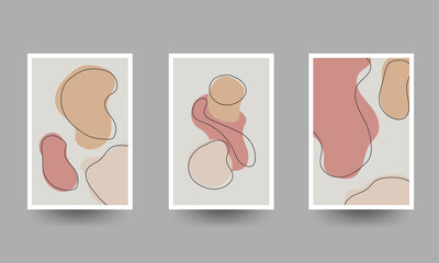 Three piece wall art minimalist, A collection of three abstract backgrounds, postcard, hand drawing vector illustration.