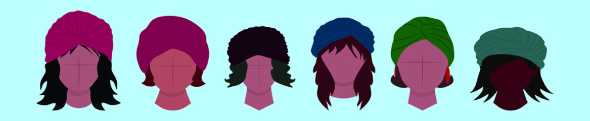 set of turban cartoon icon design template with various models. vector illustration isolated on blue background