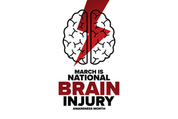 March is National Brain Injury Awareness Month. Holiday concept. Template for background, banner, card, poster with text inscription. Vector EPS10 illustration.