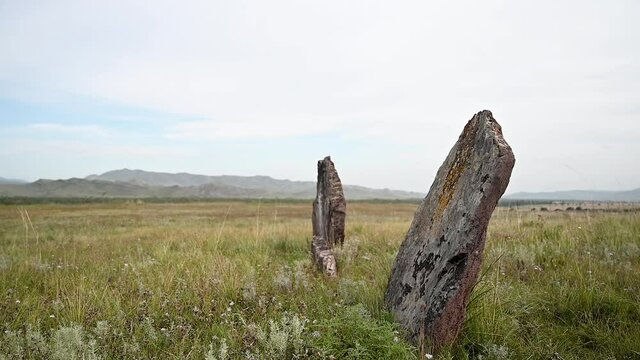 Mounds of the Bronze Age in the steppe in Khakassia