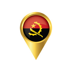 Flag of Angola.symbol check in Angola, golden map pointer with the national flag of Angola in the button. vector illustration.
