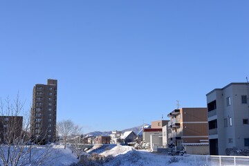 Fototapeta na wymiar 札幌の住宅街と山