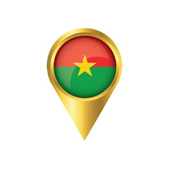 Flag of Burkina Faso.symbol check in Burkina Faso, golden map pointer with the national flag of Burkina Faso in the button. vector illustration.