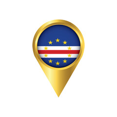Flag of Cape Verde.symbol check in Cape Verde, golden map pointer with the national flag of Cape Verde in the button. vector illustration.