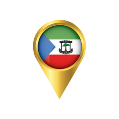 Flag of Equatorial Guinea.symbol check in Equatorial Guinea, golden map pointer with the national flag of Equatorial Guinea in the button. vector illustration.