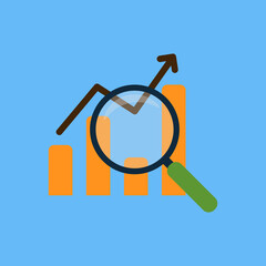 Flat design magnifying glass with graph growth. Vector Illustration for mobile app, website.