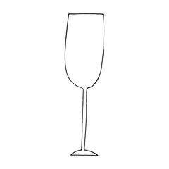 glass for wine and champagne empty icon, sticker. sketch hand drawn doodle style. minimalism monochrome. drinks, menu.