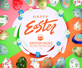 Abstract round frame, Easter eggs with a pattern, an illustration of green and brown shades