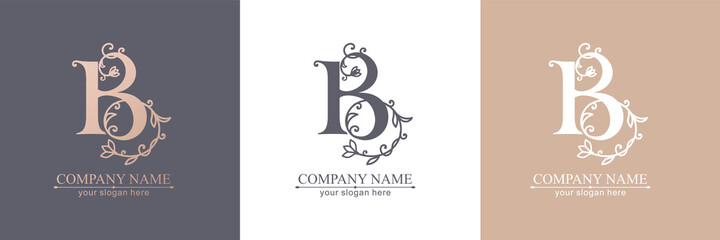 Premium Vector B logo. Monnogram, lettering. Delicate elegant floral pattern of roses. Personal logo or sign for branding an elite company. Vector design.