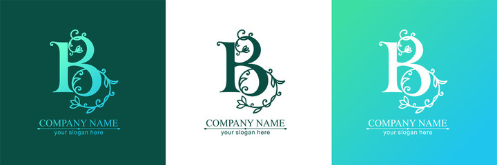 Premium Vector B logo. Monnogram, lettering. Delicate elegant floral pattern of roses. Personal logo or sign for branding an elite company. Vector design.