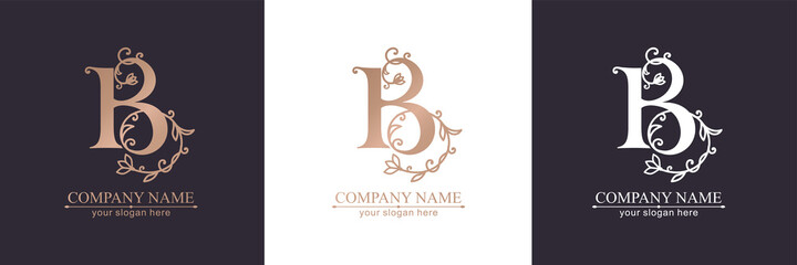 Premium Vector B logo. Monnogram, lettering. Delicate elegant floral pattern of roses. Personal logo or sign for branding an elite company. Vector design.