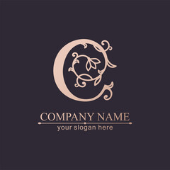 Premium Vector C logo. Monnogram, lettering. Delicate elegant floral pattern of roses. Personal logo or sign for branding an elite company. Vector design.