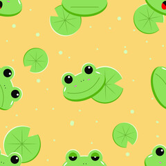 Cute Frogs Seamless pattern. Frogs pattern for fabric, baby clothes, background, textile,wrapping paper and other decoration.Vector illustration