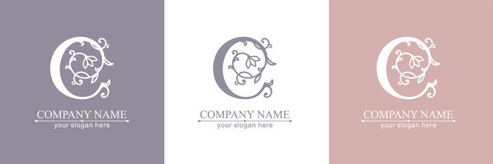 Premium Vector C logo. Monnogram, lettering. Delicate elegant floral pattern of roses. Personal logo or sign for branding an elite company. Vector design.