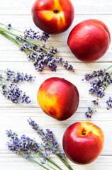 Nectarines and flowers of lavender