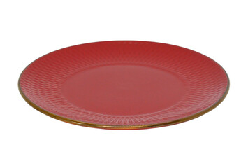 empty red ceramic plate isolated on  white background
