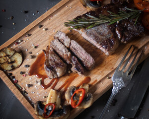 fried steak with vegetables grill