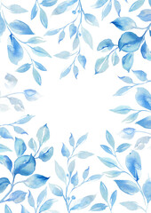 Sky blue greenery vintage watercolor. Background for spring design templates and cards.