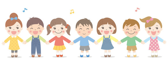 手をつないで歌う子供たち