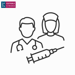 Doctor and nurse line icon on white background. Editable stroke.