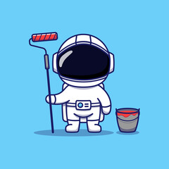 Fototapeta premium Cute astronaut with paint and bucket