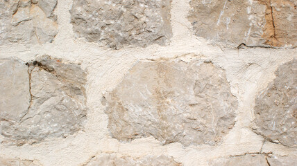 background of a solid gray stone wall of cement, limestone, sand and old multi-colored cobblestones with an uneven surface, of different sizes and shapes