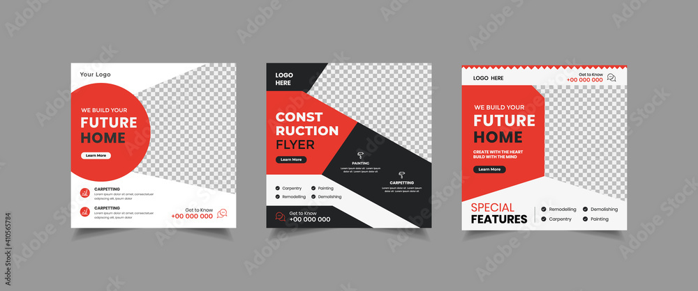 Poster Set of Real Estate Social Media Post, home for sale Social Media Post, home repair Poster Vector Template