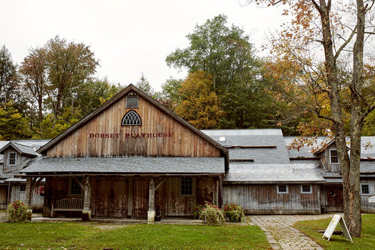 Dorset, Vermont - October 1st, 2019:  Wooden Exterior Dorset Playhouse On A Cold, Fall Day In The New England Town Of Dorset.