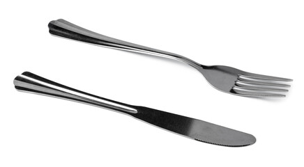 Silver fork and knife isolated on white background