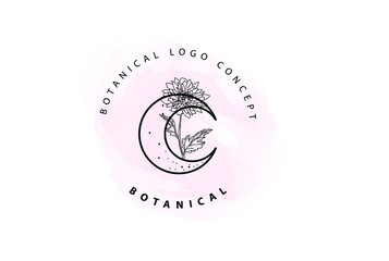 Classical botanical minimal flat floral logo design