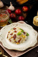 fried rice with vegetable and  Chinese sausage