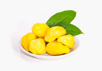 Jackfruit placed in a plate on a white background
