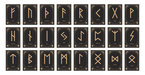 Hand drawn beautiful aesthetic. Runes set. Fortune telling and predicting the future. Trendy vector illustration.