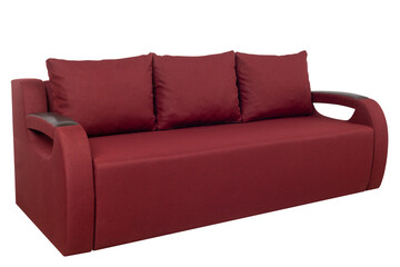 Red sofa isolated on white background.