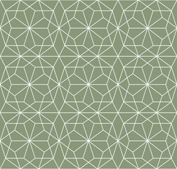 Repeating geometrical decagonal shapes outline pattern in straight white lines. Contemporary vector illustration on a light gray background.