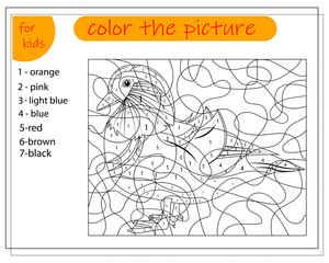 Coloring book for children by colors, duck