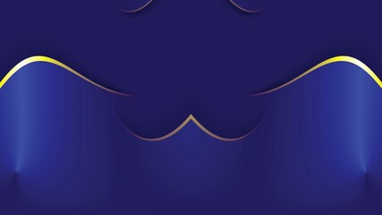 Luxury blue symmetrical ornament and shapes with yellow shiny stripes line and 3D drop shadow effect background design concept