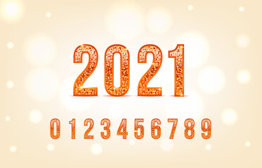 2021 copper or bronze numbers set. Vector bronze number. Beautiful metal design for decoration. Symbol elegance royal graphic, fashion signs.