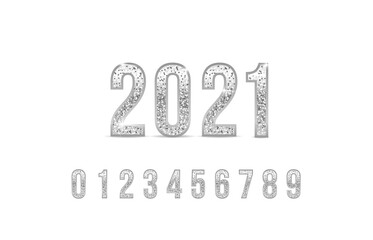 2021 silver numbers set. Vector silver number. Beautiful metal design for decoration. Symbol elegance royal graphic, fashion signs.
