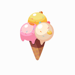 illustration of ice cream in a cone two balls, dessert
