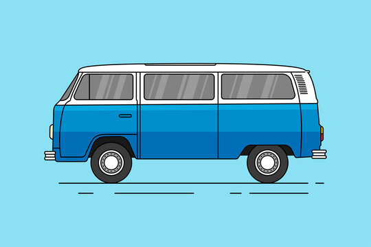 Retro travel van car flat design