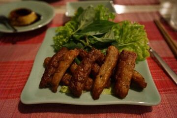 Asian deep fried Fish Cake on the plate - さつま揚げ