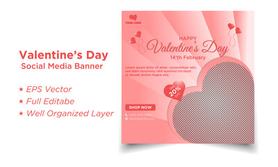 Editable and Creative Social Media Banner Post Design for Valentine's Day.