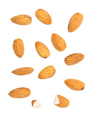 Top view Almonds isolated on white background
