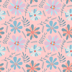 Fototapeta na wymiar Vector illustration seamless pattern on the theme of Easter. Abstract flowers on coral background. For poster and congratulation..
