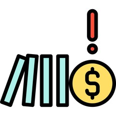 Domino effect and Coin icon, Bankruptcy related vector