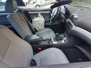Madrid Spain; 11/03/2019: interior of a car with airbag after an accident